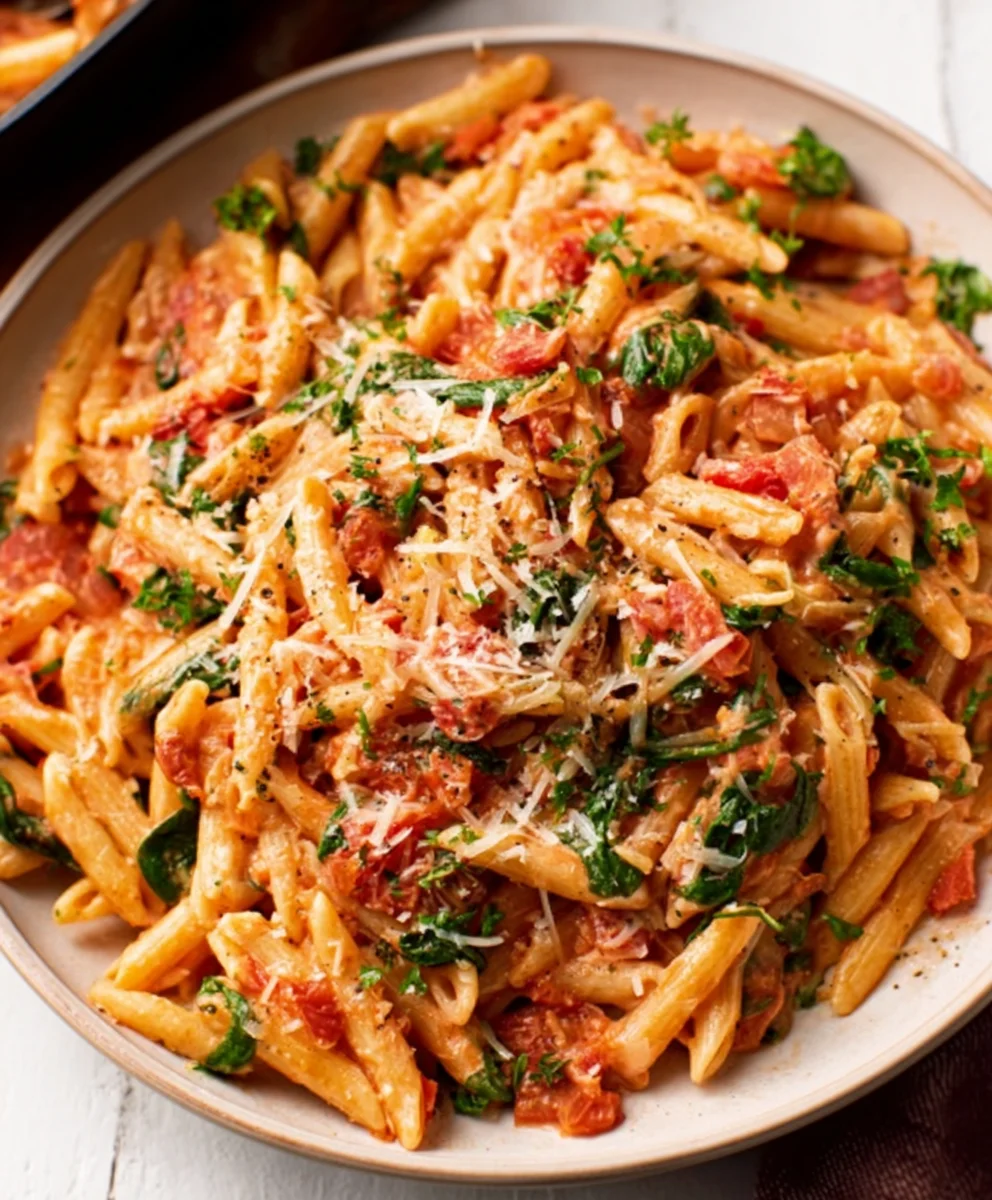 Quick Creamy Tomato Spinach Pasta Recipe - Weeknight Winner!