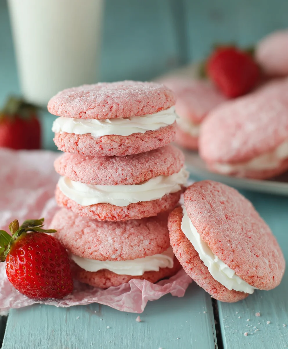Strawberry Cake Mix Sandwich Cookies-Easy Recipe