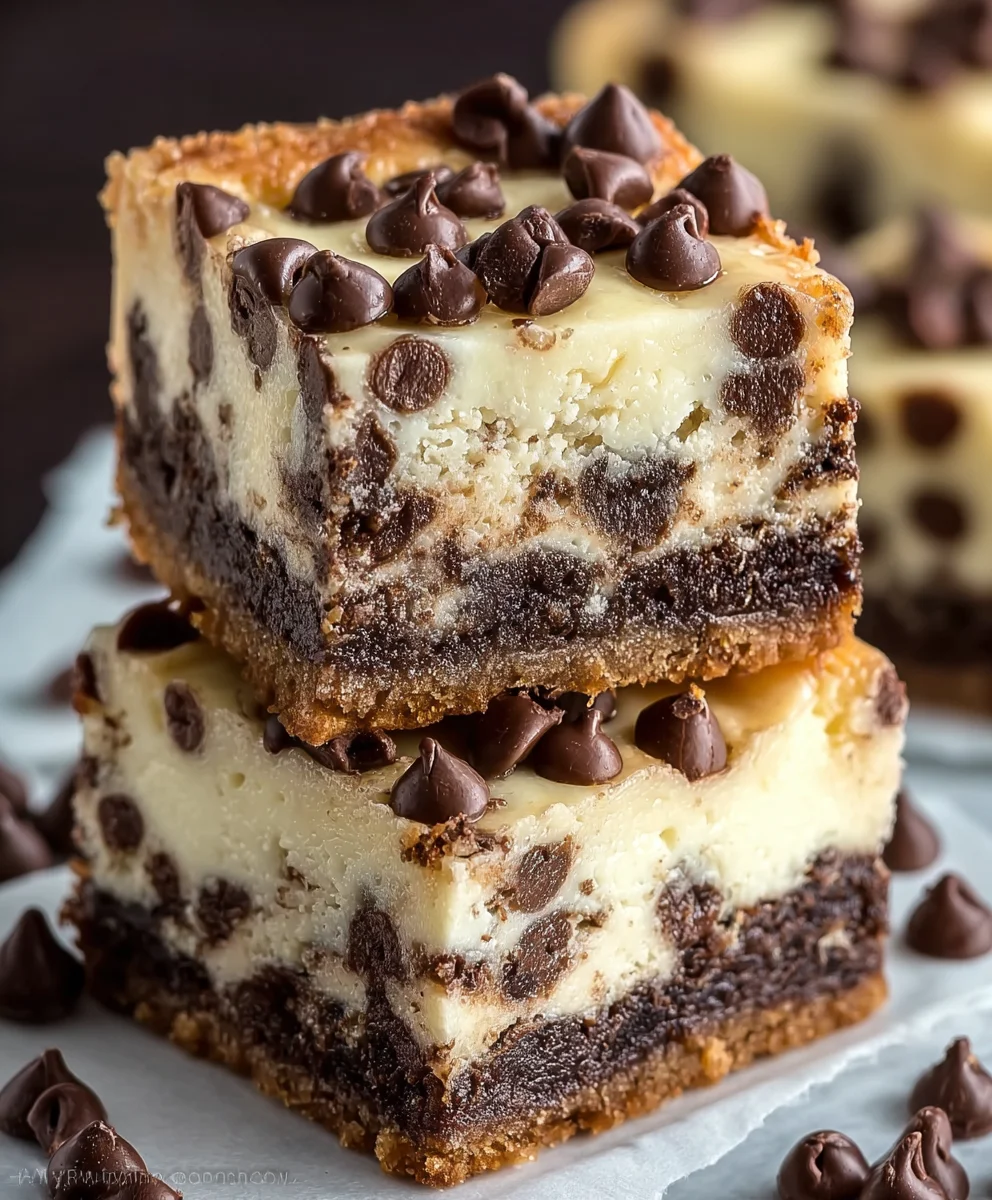 Decadent Chocolate Chip Cheesecake Bars-Easy Recipe