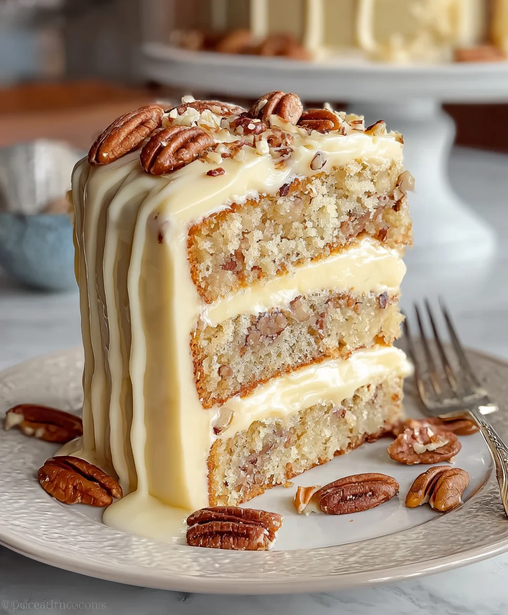 White Chocolate Pecan Cake-Decadent Layered Dessert