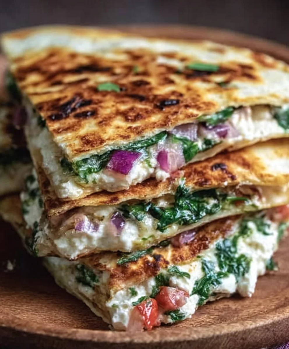 Mediterranean Quesadillas Spinach Feta Mozzarella Red Onion