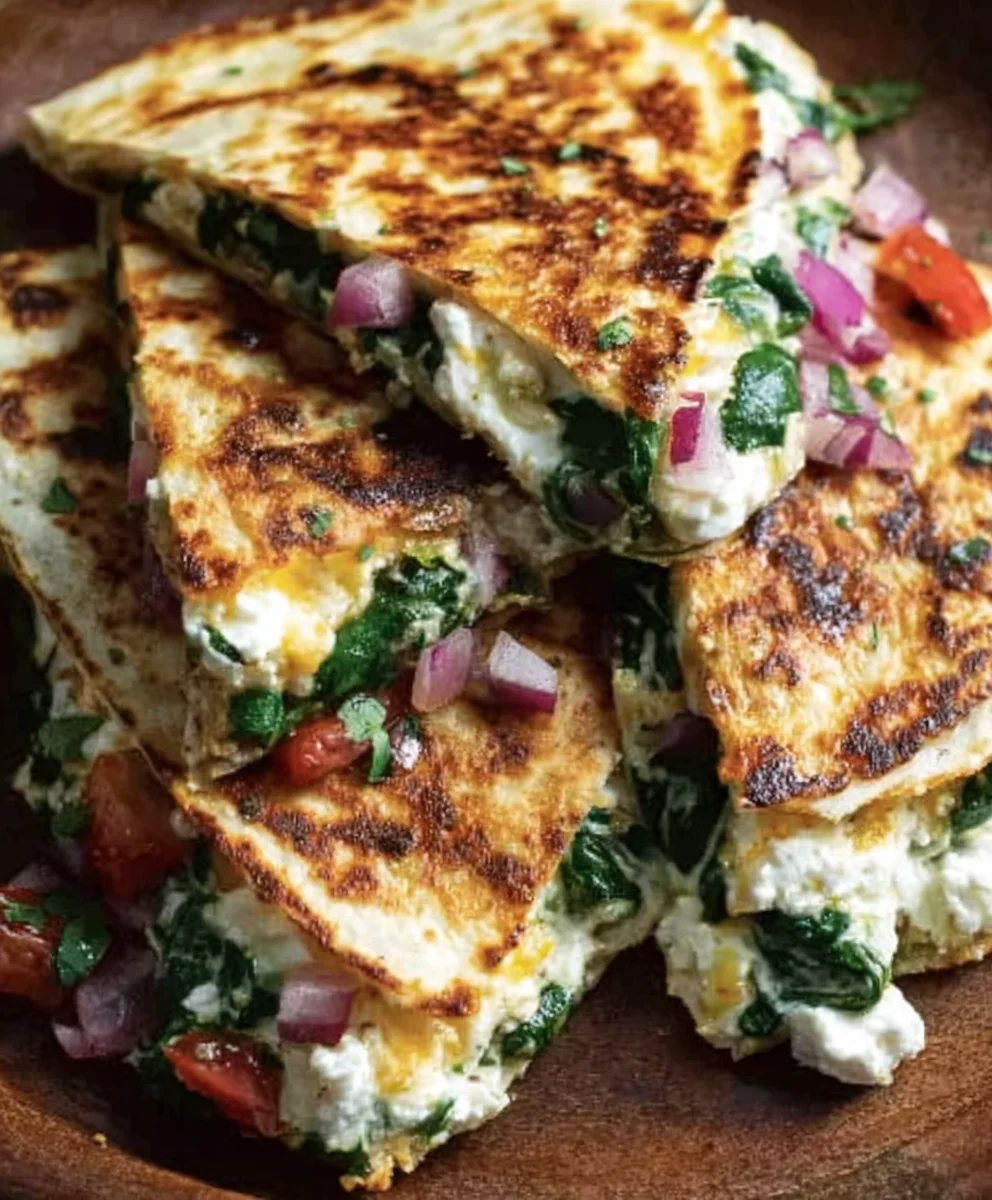 Mediterranean Quesadillas Spinach Feta Mozzarella Red Onion