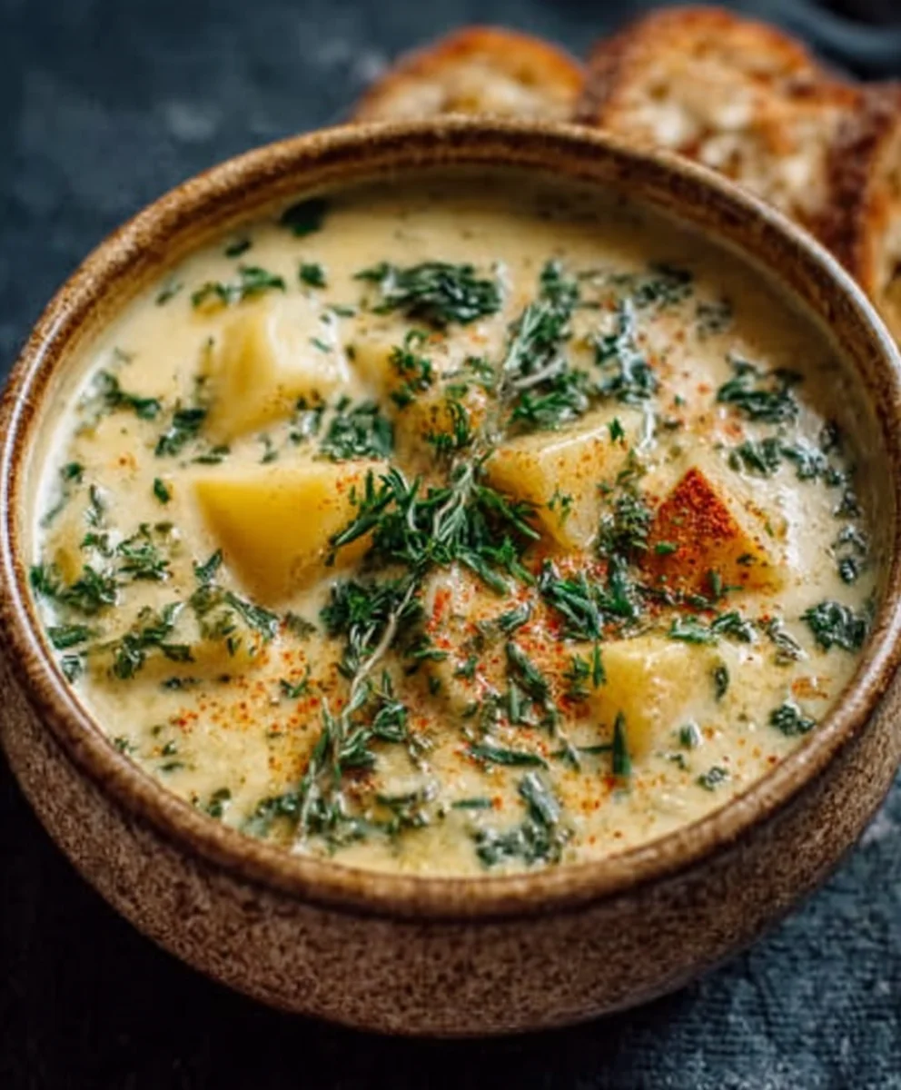 Hearty Cheddar Garlic Herb Potato Soup-Easy Recipe