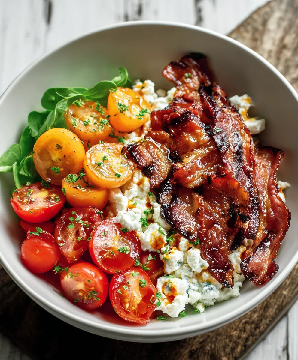 BLT Cottage Cheese Bowl- Easy Beef Bacon & Tomato Low-Carb Meal