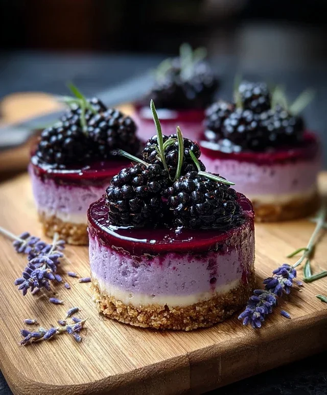 Luscious Blackberry Lavender Cheesecakes