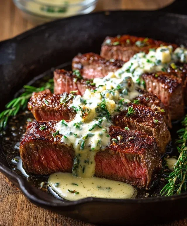 Garlic Butter Steak With Parmesan Cream Sauce