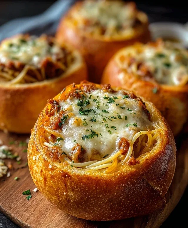 Spaghetti Garlic Bread Bowls