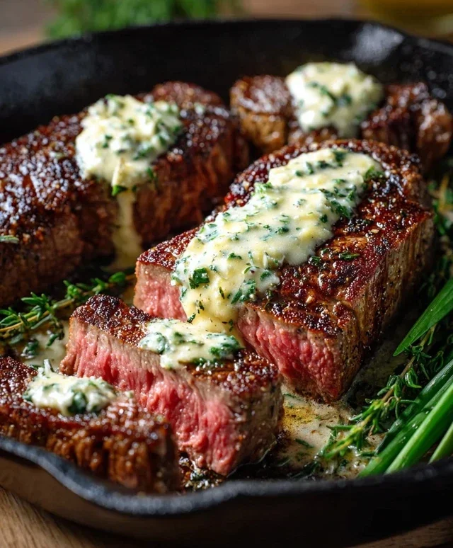 Garlic Butter Steak With Parmesan Cream Sauce