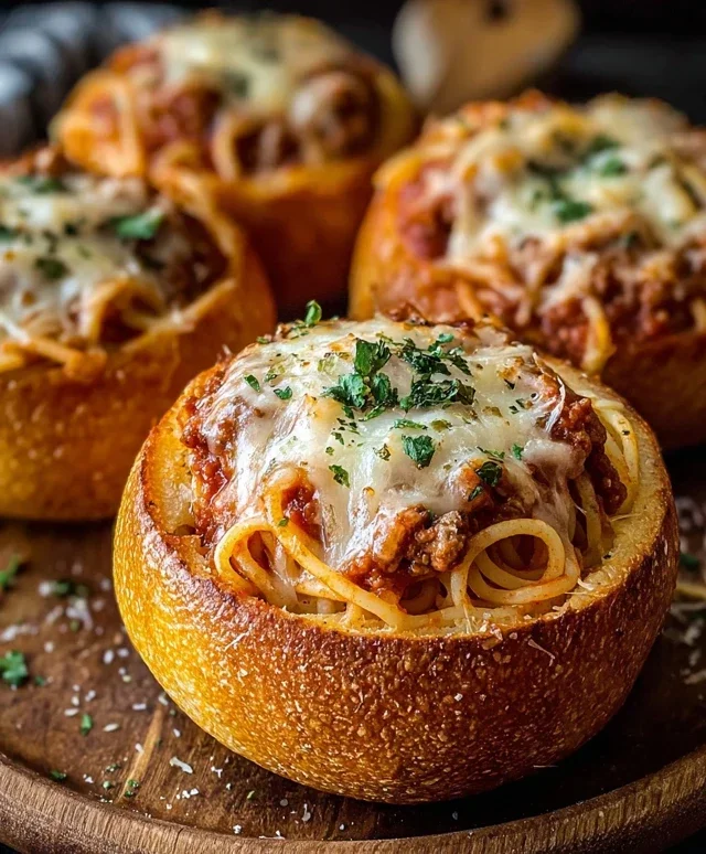 Spaghetti Garlic Bread Bowls