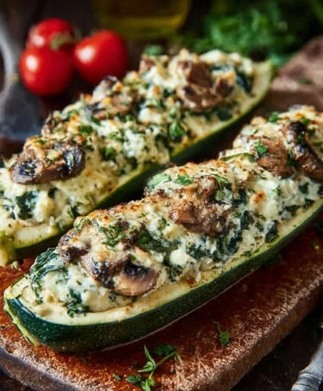 Spinach, Mushroom, and Ricotta Stuffed Zucchini Boats Recipe