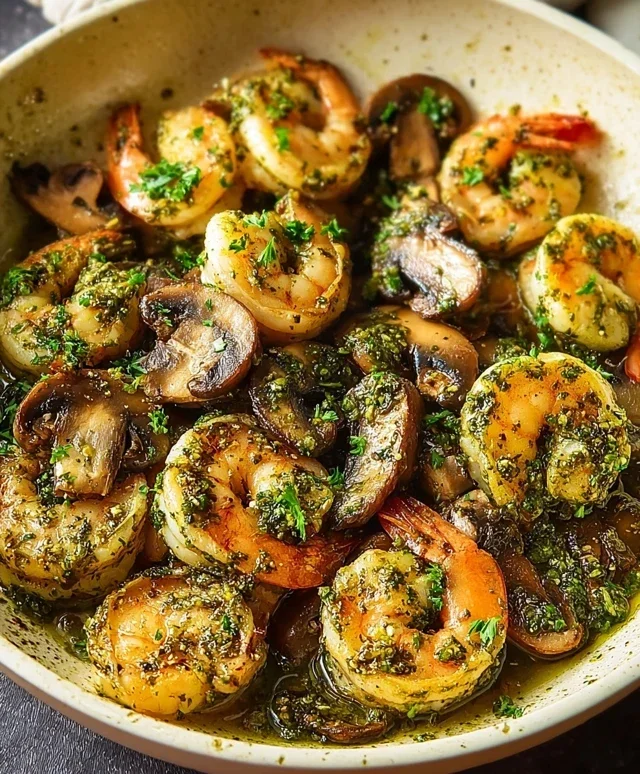 Pesto Shrimp with Mushrooms